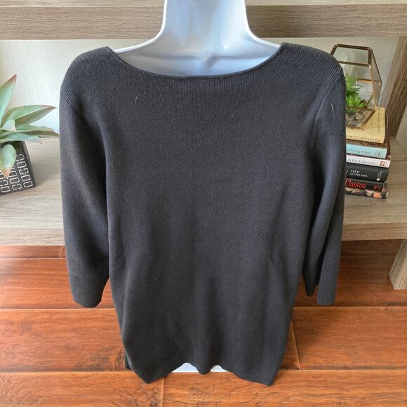 Quacker Factory Black Rhinestone Embellished  3/4 Sleeve Pullover Sweater Large - Picture 4 of 7